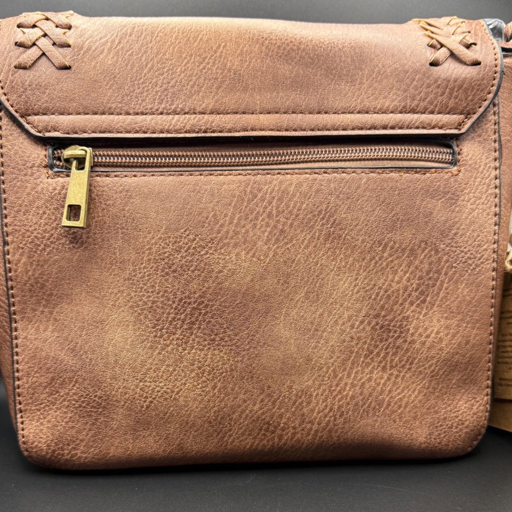 Ampere Creations Vegan Leather Crossbody Bag Brown Braided Flap Adjustable Strap - Picture 5 of 10